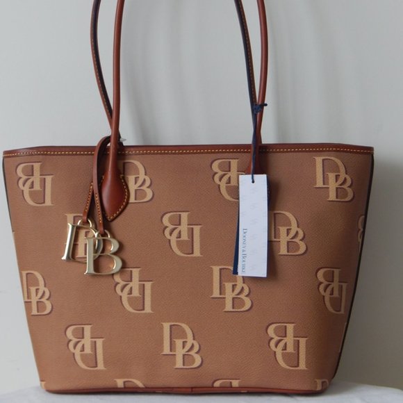 NWT Dooney & Bourke Pebbled Leather Monogram Large Saddle Tote Bag - Picture 4 of 9